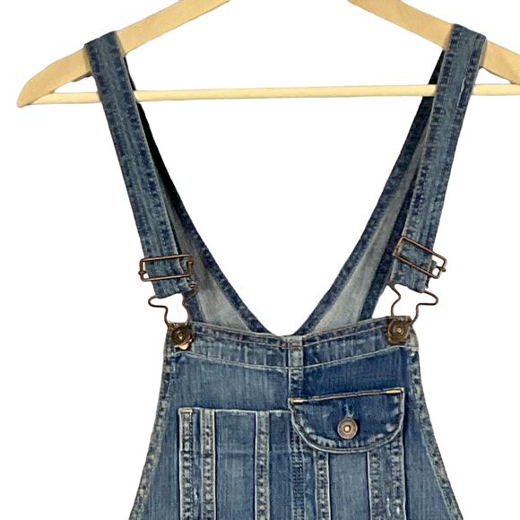 Abercrombie & Fitch Overalls Shorts ShortAlls Raw Hem Y2K Classic Blue Wash sz S - Picture 9 of 16
